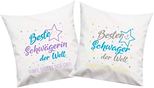 ShirtInStyle, Geschenkset, Kissenset beste Schwägerin, bester Schwager der Welt, danke das es dich gibt! Kissenset 2 Stück 40x40cm mit Füllung Set, Farbe weiß von Shirtinstyle