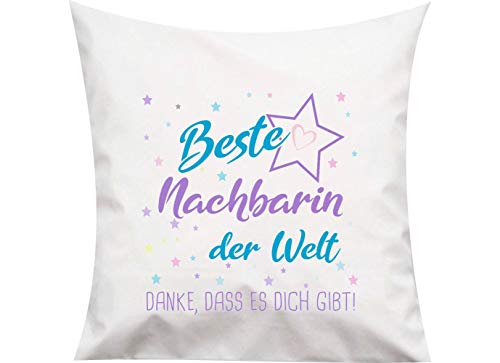 ShirtInStyle, Kissen beste Nachbarin der Welt, danke das es dich gibt! Größe 40x40cm mit Füllung, Farbe weiß von ShirtInStyle