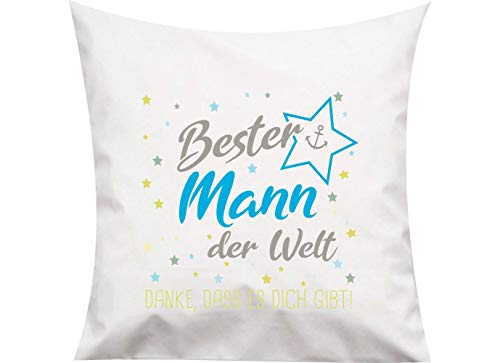 ShirtInStyle, Kissen bester Mann der Welt, danke das es dich gibt! Größe 40x40cm mit Füllung, Farbe weiß von ShirtInStyle