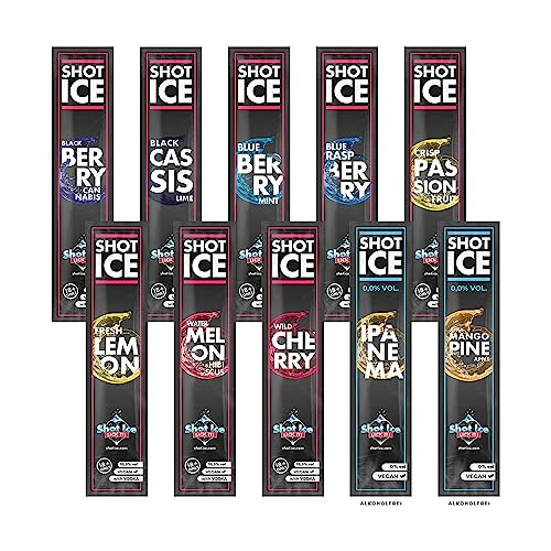Shot Ice Mix-Paket 10 Sorten "Complete Collection" - Wassereis mit 10,5% Alk. - Ab 18 Jahren - Mit zwei Alkoholfreien Sorten (100er Paket) von Shot Ice