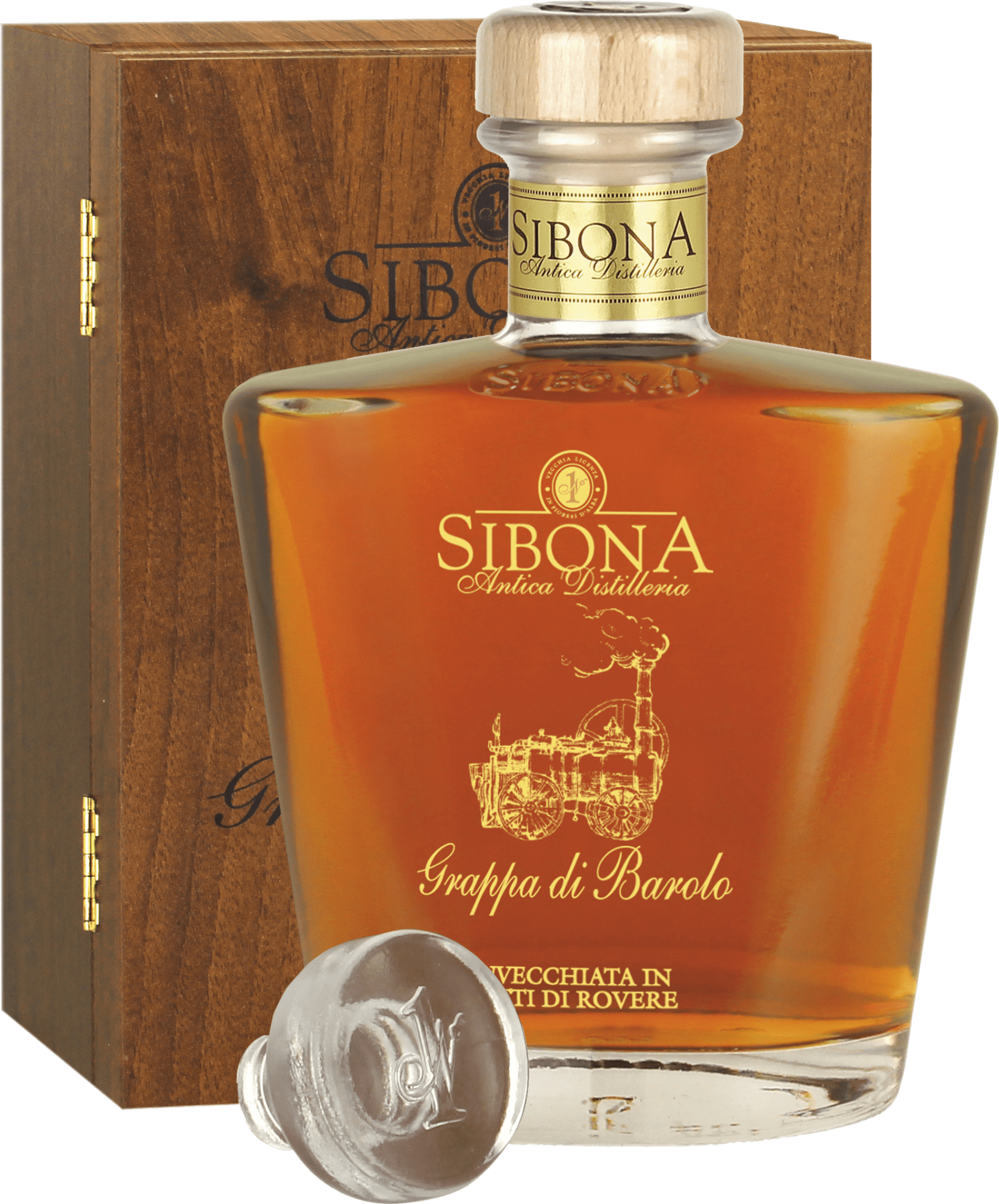 Sibona Grappa di Barolo Invecchiata in der Holzkiste Sibona Grappa di Barolo Invecchiata in der Holzkiste