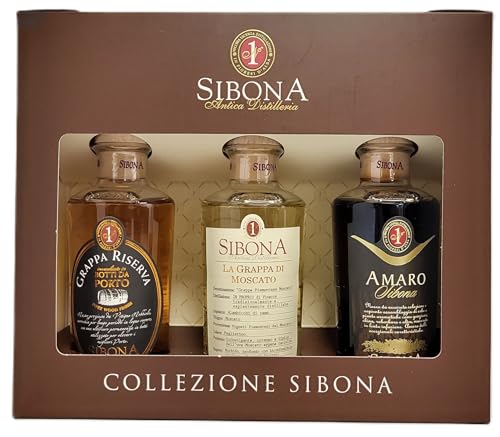 Sibona Geschenkset 3 x 0,2 Liter Grappe di Amaro, Grappa Botti da Porto, Grappa da Moscato von Sibona
