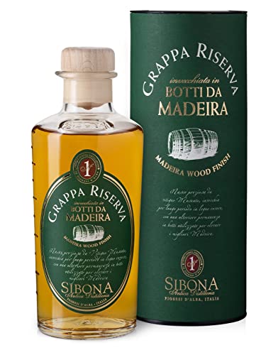 Sibona Grappa Riserva Botti da Madeira 40% vol. (1 x 0,5l) – Fassgelagerter, italienischer Grappa gereift in Madeira-Fässern von Sibona