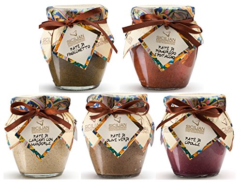 Paté 5er Pack 5 x 90g | Sorten wie Grüne Oliven, Schwarze Oliven, Artichoken mit Pistazie, Artischoken mit Mandeln, Knoblauch, Zwiebeln, Chili, Tomate mit Nüssen, Paté 5er Pack 5 x 90g | Sorten wie Grüne Oliven, Schwarze Oliven, Artichoken mit Pistazie, Artischoken mit Mandeln, Knoblauch, Zwiebeln, Chili, Tomate mit Nüssen, von Sicilian Exquisiteness