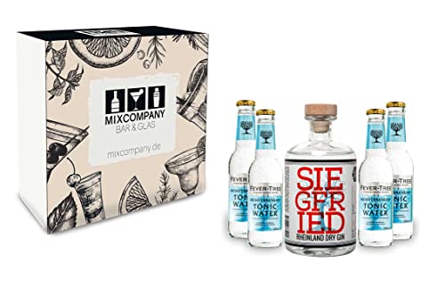 Siegfried Geschenkset - Rheinland Gin 0,5l (41% Vol) + 4x Fever Tree Mediterranean Tonic Water 200ml inkl. Pfand MEHRWEG + Geschenkverpackung von Siegfried Rheinland-Siegfried Rheinland