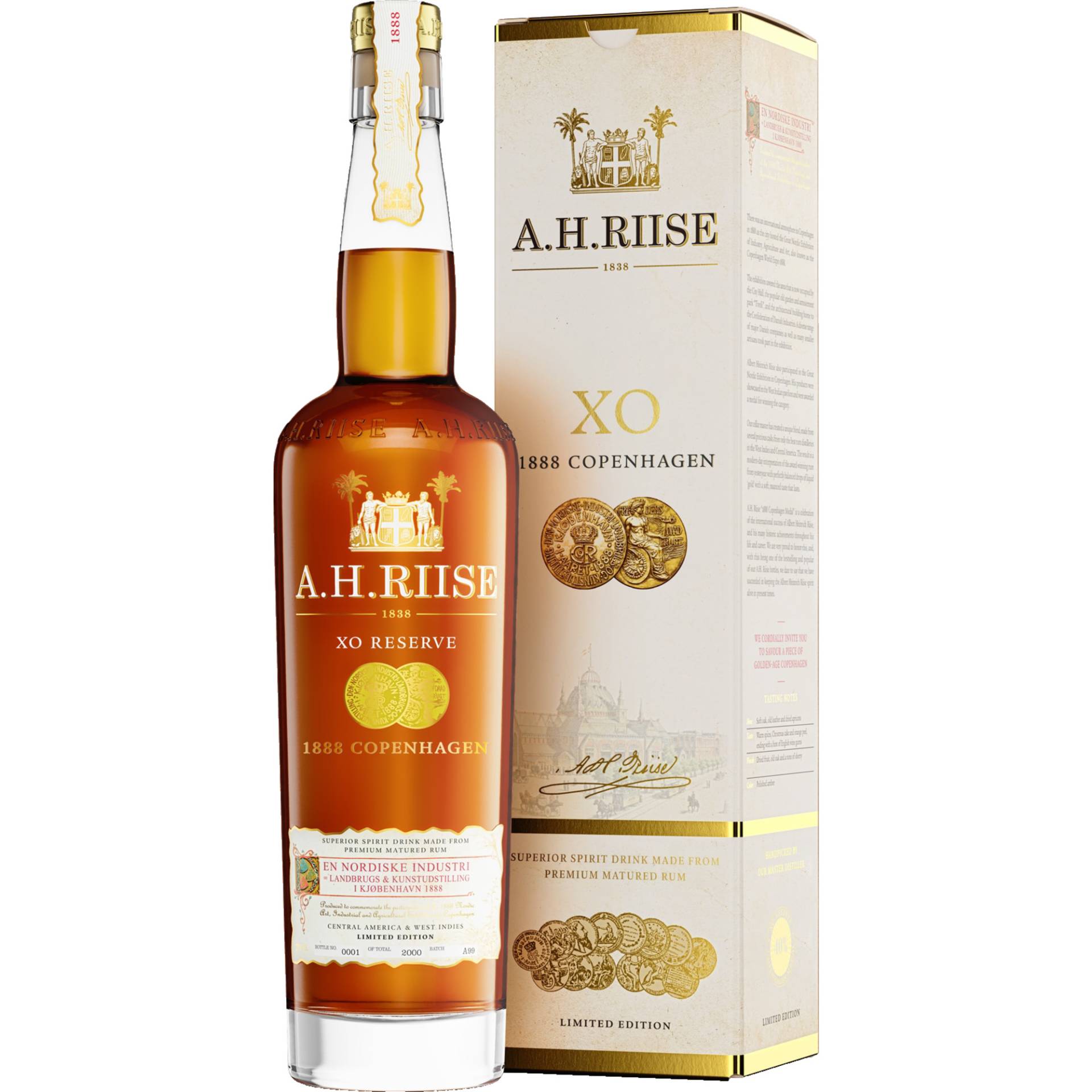 A.H. Riise Rum 1888 XO Copenhagen Gold Medal, 0,7 L, 40% Vol. in Etui, Spirituosen von Sierra Madre GmbH, Rohrstr. 26, 56093 Hagen, Germany