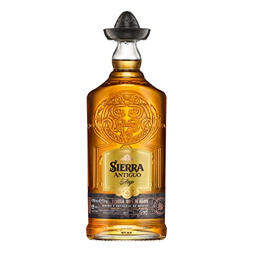 Sierra Antiguo Añejo (1 x 700 ml) – reiner Tequila Añejo aus 100 % Blaue Weber Agave – reift bis zu 2 Jahre in Bourbon-Fässern – ideal für Cocktails wie Margaritas – 40 % Alk. von Sierra