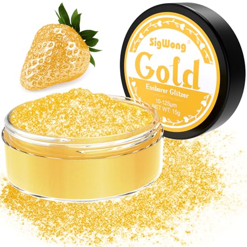 Essbarer Glitzer für Getränke, 15g Goldpulver Essbar für Torten, Essbarer Glitzer für Torten Cocktail Glitzer, Lebensmittelfarb Pulver Farbe für Cocktail Dekoration, Getränke, Cupcakes, Fondant– Gold von SigWong