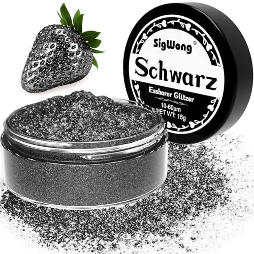 Essbarer Glitzer für Getränke, 15g Goldpulver Essbar für Torten, Essbarer Glitzer für Torten Cocktail Glitzer, Lebensmittelfarb Pulver Farbe für Cocktail Dekoration, Getränke, – Schwarz von SigWong