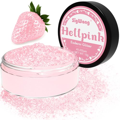 Essbarer Glitzer für Getränke, 15g Goldpulver Essbar für Torten, Essbarer Glitzer für Torten Cocktail Glitzer, Lebensmittelfarb Pulver Farbe für Cocktail Dekoration, Getränke–Hell-Pink von SigWong
