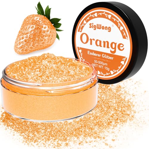 Essbarer Glitzer für Getränke, 15g Goldpulver Essbar für Torten, Essbarer Glitzer für Torten Cocktail Glitzer, Lebensmittelfarb Pulver Farbe für Cocktail Dekoration, Getränke–Orange von SigWong