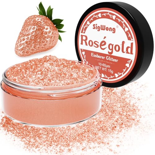 Essbarer Glitzer für Getränke, 15g Goldpulver Essbar für Torten, Essbarer Glitzer für Torten Cocktail Glitzer, Lebensmittelfarb Pulver Farbe für Cocktail Dekoration, Getränke–Roségold von SigWong