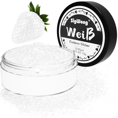 Essbarer Glitzer für Getränke, 15g Goldpulver Essbar für Torten, Essbarer Glitzer für Torten Cocktail Glitzer, Lebensmittelfarb Pulver Farbe für Cocktail Dekoration, Getränke– Weiß von SigWong