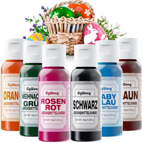 Lebensmittelfarbe Flüssig, 6x30ml Lebensmittelfarbe Set Hochkonzentriert, Lebensmittelfarbe Pastell für Royal Icing, Fondant, Buttercreme, Sahne, Torten, Backen-Vegane von SigWong