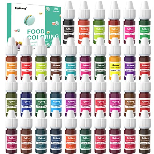 Lebensmittelfarbe Flüssige - 36 Farben Hochkonzentriert Lebensmittelfarbe für Backen, Kekse, Fondant, Macaron,DIY Seifen, Kunsthandwerk Einfärben - 6 ml Flaschen von SigWong