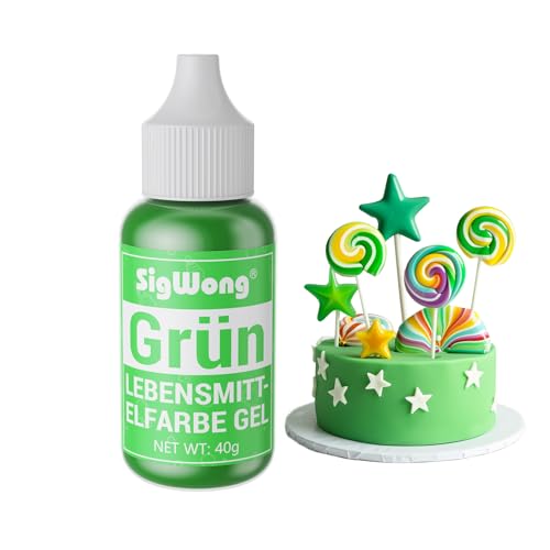 Lebensmittelfarbe Gel, 40g Lebensmittel Farbe Pastell für Fondant, Lebendiger Lebensmittelfarben für Buttercreme, Kuchen Backen, Kekse, Diy Seifen, Macaron, Slime-Grün von SigWong