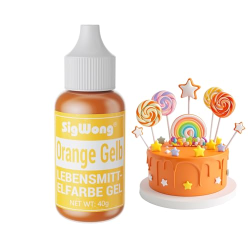 Lebensmittelfarbe Gel, 40g Lebensmittel Farbe Pastell für Fondant, Lebendiger Lebensmittelfarben für Buttercreme, Kuchen Backen, Kekse, Diy Seifen, Macaron, Slime-Orange Gelb von SigWong