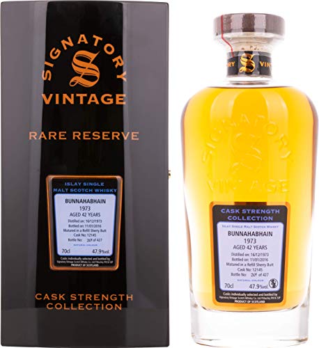 Signatory Vintage BUNNAHABHAIN 42 Years Old RARE RESERVE Cask Strength Collection 1973 47,9% Volume 0,7l in Holzkiste Whisky Signatory Vintage BUNNAHABHAIN 42 Years Old RARE RESERVE Cask Strength Collection 1973 47,9% Volume 0,7l in Holzkiste Whisky von Signatory Vintage