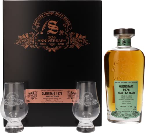 Signatory Vintage GLENCRAIG 42 Years Old 30th ANNIVERSARY 1976 42% Volume 0,7l in Holzkiste mit 2 Gläsern Whisky von Signatory Vintage