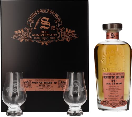 Signatory Vintage NORTH PORT BRECHIN 36 Years Old 30th ANNIVERSARY 1981 57,2% Vol. 0,7l in Holzkiste mit 2 Gläsern Signatory Vintage NORTH PORT BRECHIN 36 Years Old 30th ANNIVERSARY 1981 57,2% Vol. 0,7l in Holzkiste mit 2 Gläsern von Signatory Vintage
