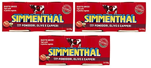 3x Simmenthal con Pomodori Olive e Capperi Fertiggericht aus Rindfleisch in Gemüsegelee Dosenfleisch mit Tomaten, Oliven und Kapern (2 x 135g) von Simmenthal