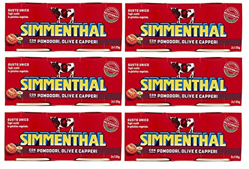 6x Simmenthal con Pomodori Olive e Capperi Fertiggericht aus Rindfleisch in Gemüsegelee Dosenfleisch mit Tomaten, Oliven und Kapern (2 x 135g) von Simmenthal