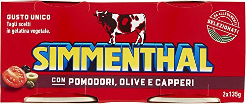 Simmenthal con Pomodori Olive e Capperi Fertiggericht aus Rindfleisch in Gemüsegelee Dosenfleisch mit Tomaten, Oliven und Kapern (2 x 135g) von Simmenthal