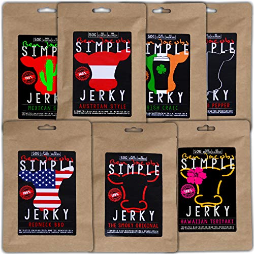 Beef Jerky Probierbox, 6 x 50g, handgemacht, österreichisches Weiderind, Premium Trockenfleisch ohne chemische Zusätze (Mixed Flavors) von Ben Jacobs