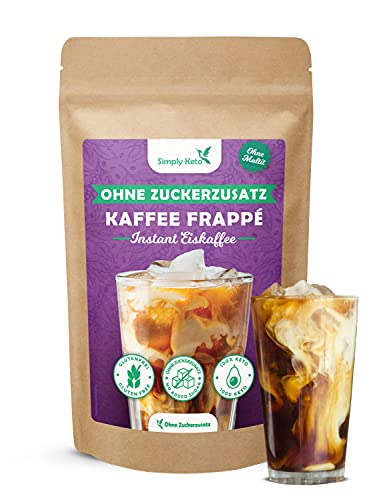 Simply Keto Frappé Pulver 200g - Lower Carb* Instant Eiskaffee Pulver für 11 Portionen - Eiskaffee ohne Zucker - Zubereitung in 2 Minuten - Perfekt für eine Lower Carb* Diät oder ketogene Ernährung von Simply Keto