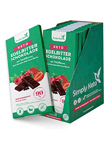 Simply Keto Lower Carb* Schokolade mit Waldbeeren & 60% Kakao - Edelbitter Schokolade ohne Zuckerzusatz - Gesüßt mit Erythrit statt Zucker - Nur 4g Net Carbs pro 100g - Glutenfrei & Vegan, 12 x 125g von Simply Keto