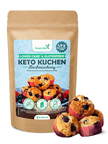 Simply Keto Lower Carb* Kuchen Backmischung - Cake Mix für 12 Muffins, einen Kastenkuchen oder Tortenboden - Nur 1,8g Netto-Kohlenhydrate pro 100g - Geeignet für Low Carb & Ketogene Ernährung - 350g Simply Keto Lower Carb* Kuchen Backmischung - Cake Mix für 12 Muffins, einen Kastenkuchen oder Tortenboden - Nur 1,8g Netto-Kohlenhydrate pro 100g - Geeignet für Low Carb & Ketogene Ernährung - 350g von Simply Keto