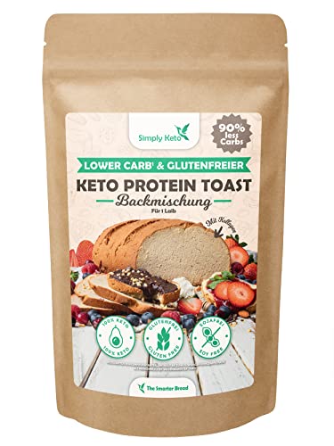 Simply Keto Lower Carb* & Keto Protein Toast Mischung - Für 1 Laib - Nur 2,5g Kohlenhydrate pro 100g - Proteinreich mit Kollagen & Whey - Glutenfrei & Kalorienarm - sojafreies Fitness Brot von Simply Keto