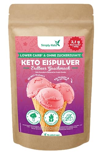Simply Keto Lower-Carb* Erdbeer Eis Mix - Cremiges Eis ohne Zuckerzusatz mit nur 2,6 g Netto-Kohlenhydrate - ohne Maltit - Glutenfrei, sojafrei & ketogen - für 10 Portionen (100 g) von Simply Keto