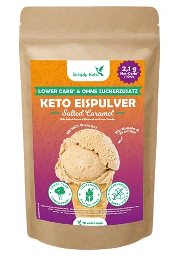 Simply Keto Lower-Carb* Salz-Karamell Eis Mix - Cremiges Eis ohne Zuckerzusatz mit nur 2,6 g Netto-Kohlenhydrate - ohne Maltit - Glutenfrei, sojafrei & ketogen - für 10 Portionen (100 g) von Simply Keto