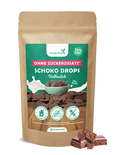 Simply Keto Lower Carb* Schokodrops ohne Zuckerzusatz (750g) - Vollmilch Schoko Drops zum Naschen oder Backen - Gesüßt mit Erythrit statt Zucker - Ideal für Low-Carb & Ketogene Ernährung von Simply Keto