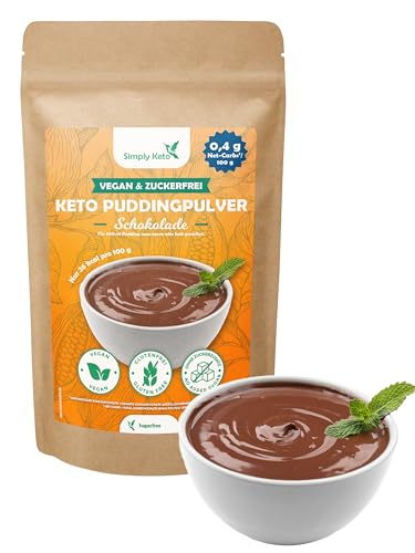 Simply Keto Lower-Carb* & Keto Schoko Pudding Pulver - Pudding ohne Zuckerzusatz mit nur 0,4 g Netto-Kohlenhydrate& 25 Kalorien - ohne Maltit - Glutenfrei, sojafrei & ketogen & zuckerfrei (100 g) von Simply Keto