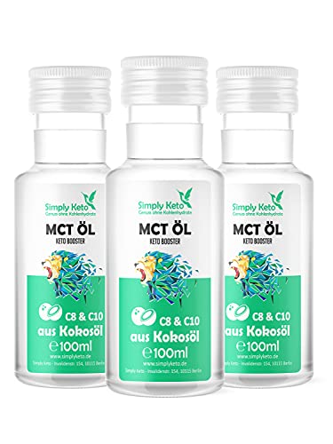 Simply Keto MCT Öl (3x100ml) - Keto Booster aus 100% Kokosöl - 70% Caprylsäure C8 und 30% Caprinsäure C10 - Vegan & Palmölfrei - Optimal für ketogene Ernährung & Bulletproof Coffee - 3x100ml von Simply Keto