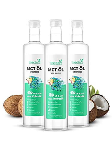 Simply Keto MCT Öl (3x500ml) - Keto Booster aus 100% Kokosöl - 70% Caprylsäure C8 und 30% Caprinsäure C10 - Vegan & Palmölfrei - Optimal für ketogene Ernährung & Bulletproof Coffee - 3x500ml von Simply Keto