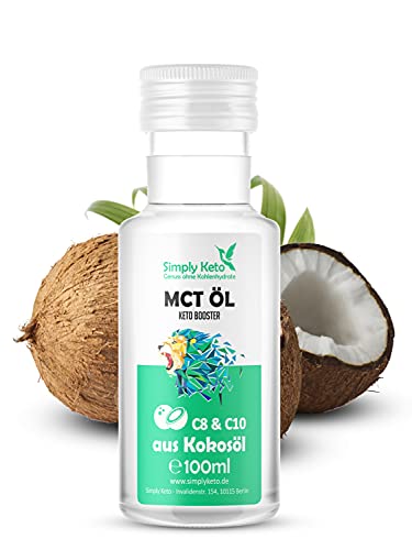 Simply Keto MCT Öl (100ml) - Keto Booster aus 100% Kokosöl - 70% Caprylsäure C8 und 30% Caprinsäure C10 - Vegan & Palmölfrei - Optimal für ketogene Ernährung & Bulletproof Coffee - 100ml von Simply Keto