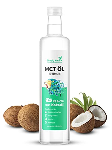 Simply Keto MCT Öl (500ml) - Keto Booster aus 100% Kokosöl - 70% Caprylsäure C8 und 30% Caprinsäure C10 - Vegan & Palmölfrei - Optimal für ketogene Ernährung & Bulletproof Coffee - 500ml von Simply Keto