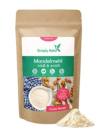Simply Keto Mandelmehl entölt - Almond Flour - Weißes Lower Carb* Mehl aus Mandeln - Glutenfreies Mehl zum Backen - Reich an Proteinen - Geeignet für Lower Carb*, Paleo & Ketogene Ernährung - 500g Simply Keto Mandelmehl entölt - Almond Flour - Weißes Lower Carb* Mehl aus Mandeln - Glutenfreies Mehl zum Backen - Reich an Proteinen - Geeignet für Lower Carb*, Paleo & Ketogene Ernährung - 500g von Simply Keto