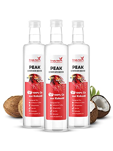 Simply Keto Peak C8 Öl - MCT Öl auf Kokosöl Basis - 100% Caprylsäure - Vegan & Palmölfrei - Geschmacksneutral - Optimal für ketogene Ernährung & Bulletproof Coffee - 3x500ml von Simply Keto
