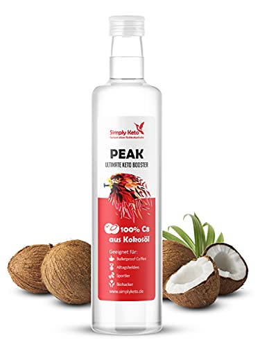 Simply Keto Peak C8 Öl - MCT Öl auf Kokosöl Basis - 100% Caprylsäure - Vegan & Palmölfrei - Geschmacksneutral - Optimal für ketogene Ernährung & Bulletproof Coffee - 500ml von Simply Keto
