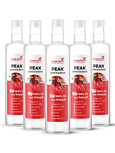 Simply Keto Peak C8 Öl - MCT Öl auf Kokosöl Basis - 100% Caprylsäure - Vegan & Palmölfrei - Geschmacksneutral - Optimal für ketogene Ernährung & Bulletproof Coffee - 5x500ml von Simply Keto