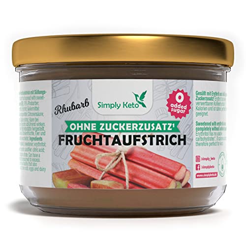 Simply Keto Fruchtaufstrich mit Erythrit "Rhabarber" (230g) - Lower Carb* Marmelade ohne Zuckerzusatz - Über 75% Fruchtanteil - Ideal für Low-Carb, Keto, Paleo, vegane, ketogene Ernährung von Simply Keto