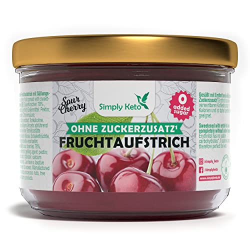 Simply Keto Fruchtaufstrich mit Erythrit "Sauerkirsche" (230g) - Lower Carb* Marmelade ohne Zuckerzusatz - Über 75% Fruchtanteil - Ideal für Low-Carb, Keto, Paleo, vegane, ketogene Ernährung von Simply Keto