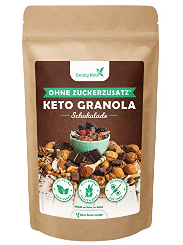 Simply Keto Knusper Granola Schoko - Lower Carb* Müsli-Alternative ohne Zuckerzusatz - 250g Leckeres Keto Granola für ein perfektes Frühstück - Paleo & Vegan - Soja, Laktose- & Glutenfrei - 250g von Simply Keto