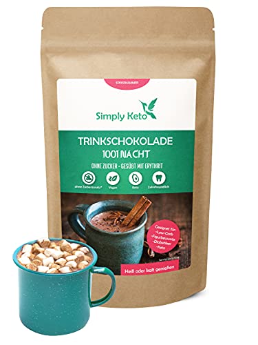 Simply Keto Trinkschokolade ohne Zuckerzusatz (1001 Nacht) 180g - Ideal für Iced oder Hot Chocolate - Kakaopulver mit 42% Kakao - Gesüßt mit Erythrit-Stevia - Unter 1g Netto-Kohlenhydrate pro Portion von Simply Keto