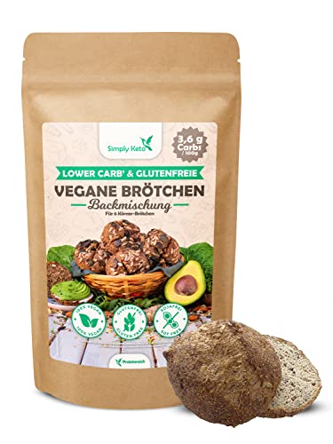 Simply Keto Vegane Lower Carb* Brötchen Backmischung (335g) - Ergibt 6 leckere Brötchen - Nur 3,6g Kohlenhydrate pro 100g - Geeignet für Lower Carb*, Paleo & Ketogene Ernährung - Glutenfrei & Vegan von Simply Keto