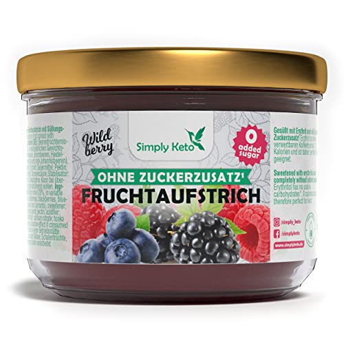 Simply Keto Fruchtaufstrich mit Erythrit "Waldbeere" (230g) - Lower Carb* Marmelade ohne Zuckerzusatz - Über 75% Fruchtanteil - Ideal für Low-Carb, Keto, Paleo, vegane, ketogene Ernährung von Simply Keto